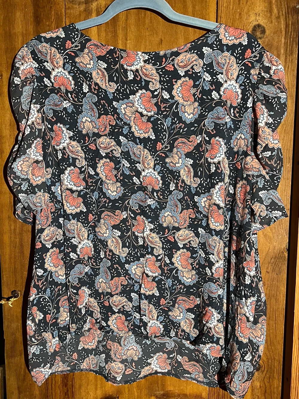 Loft Dark Gray Floral Paisley Puff-Sleeve Blouse